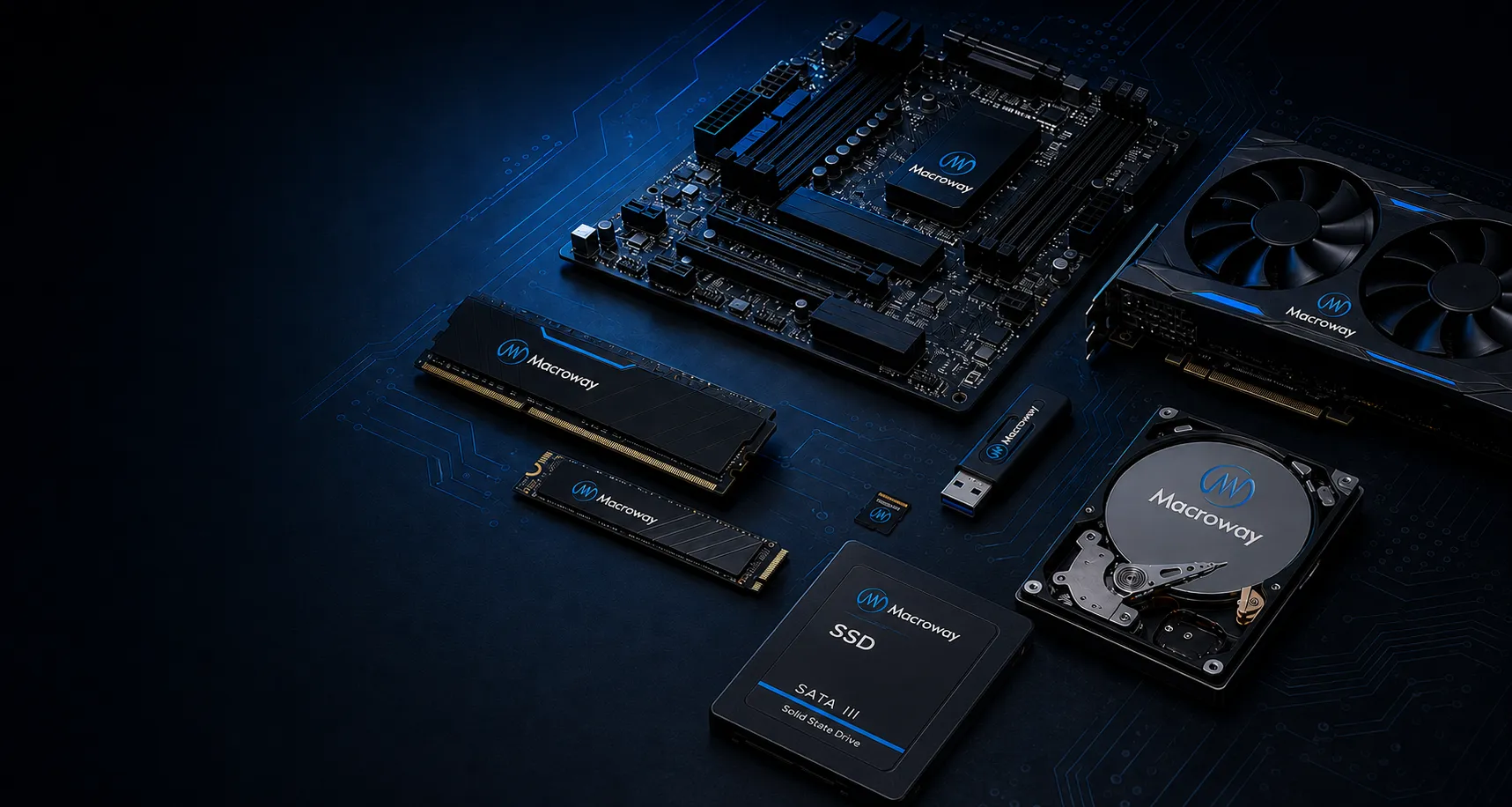 Produtos de hardware Macroway em composição técnica